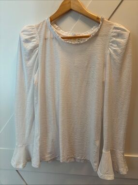 Nation LTD Ivory Ruffle-Neck Puff Sleeve Shirt